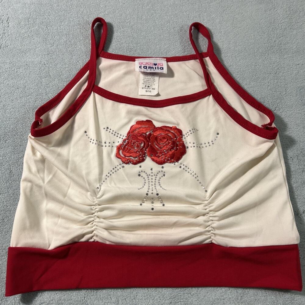 Vintage Paper Tag String Strap Tank Top Girls 9 13x13 Roses Floral Rhinestones